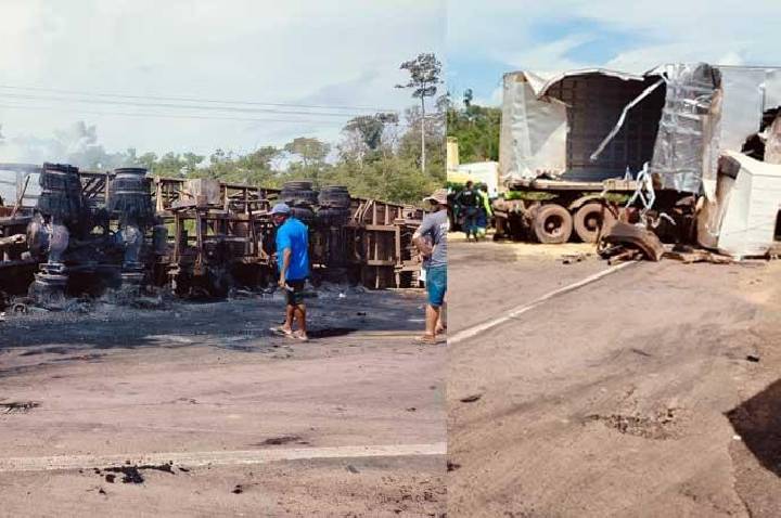 VÍDEO: Motorista morre após colisão entre carreta e caminhão na BR-163 em Itaituba
