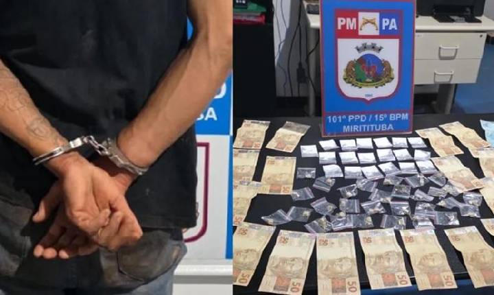 Policia Militar prende suspeito de tráfico e apreende drogas e R$ 2 mil em Miritituba