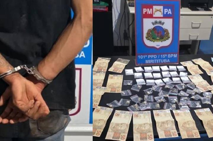 Policia Militar prende suspeito de tráfico e apreende drogas e R$ 2 mil em Miritituba