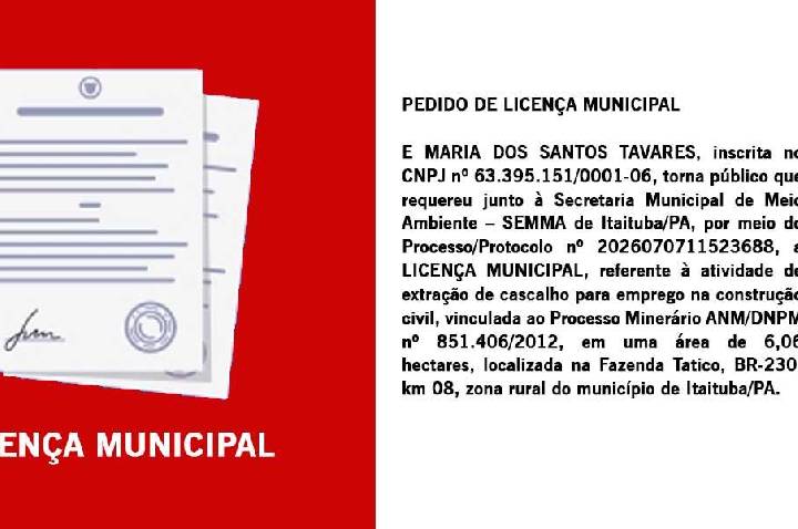 Protocolo de Licença Municipal de E MARIA DOS SANTOS TAVARES
