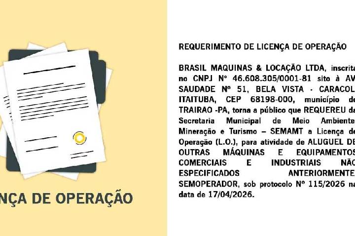 Publicação de Licença de Operação de Brasil Maquinas & Locação Ltda