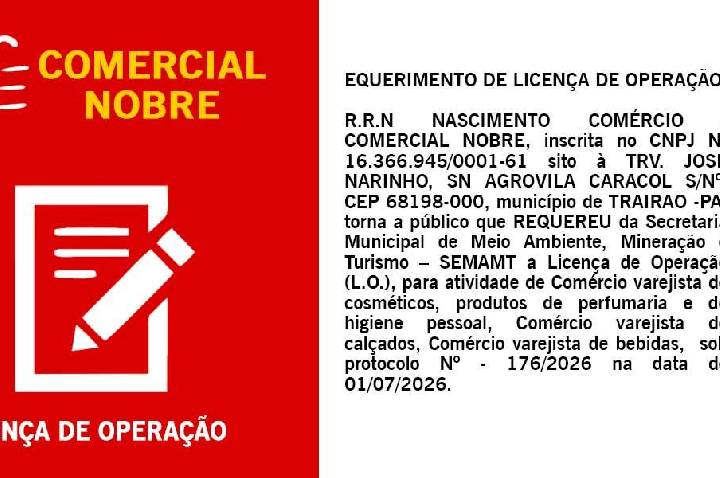 Publicação de Licença de Operação de R R N Nascimento comércio - Comercial Nobre