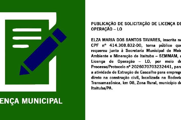 Publicação de solicitação de Requerimento de Licença de Operação LO