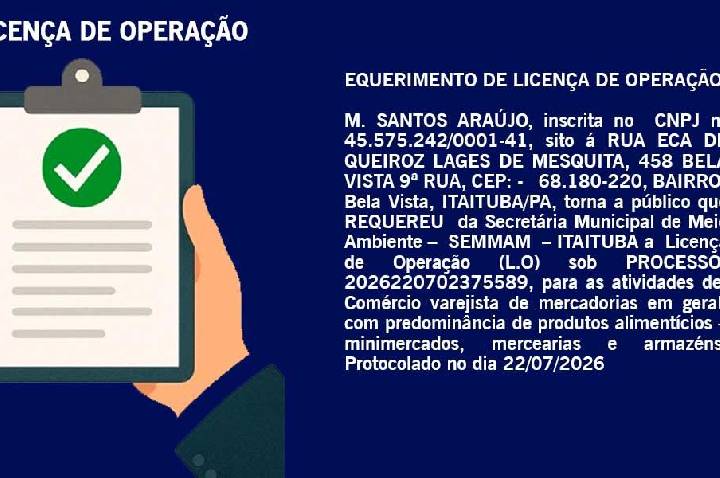 Requerimento de Licença de Operação de M. Santos Araujo