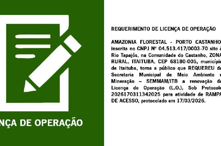 Requerimento de renovação da Licença de Operação (L.O.), Sob Protocolo 2026170311342025 para atividade de RAMPA DE ACESSO,