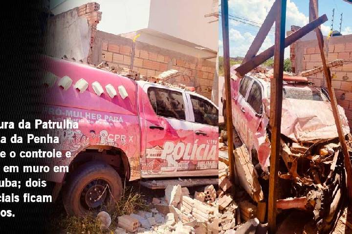 Viatura da Patrulha Maria da Penha perde o controle e bate em muro em Itaituba; dois policiais ficam feridos