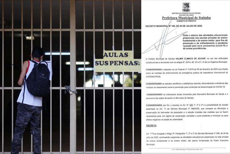 Novo decreto 100/2020 veta retorno das aulas presenciais em Escolas privadas em Itaituba