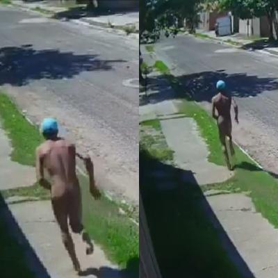 Homem é flagrado nú, pulando muro de residência