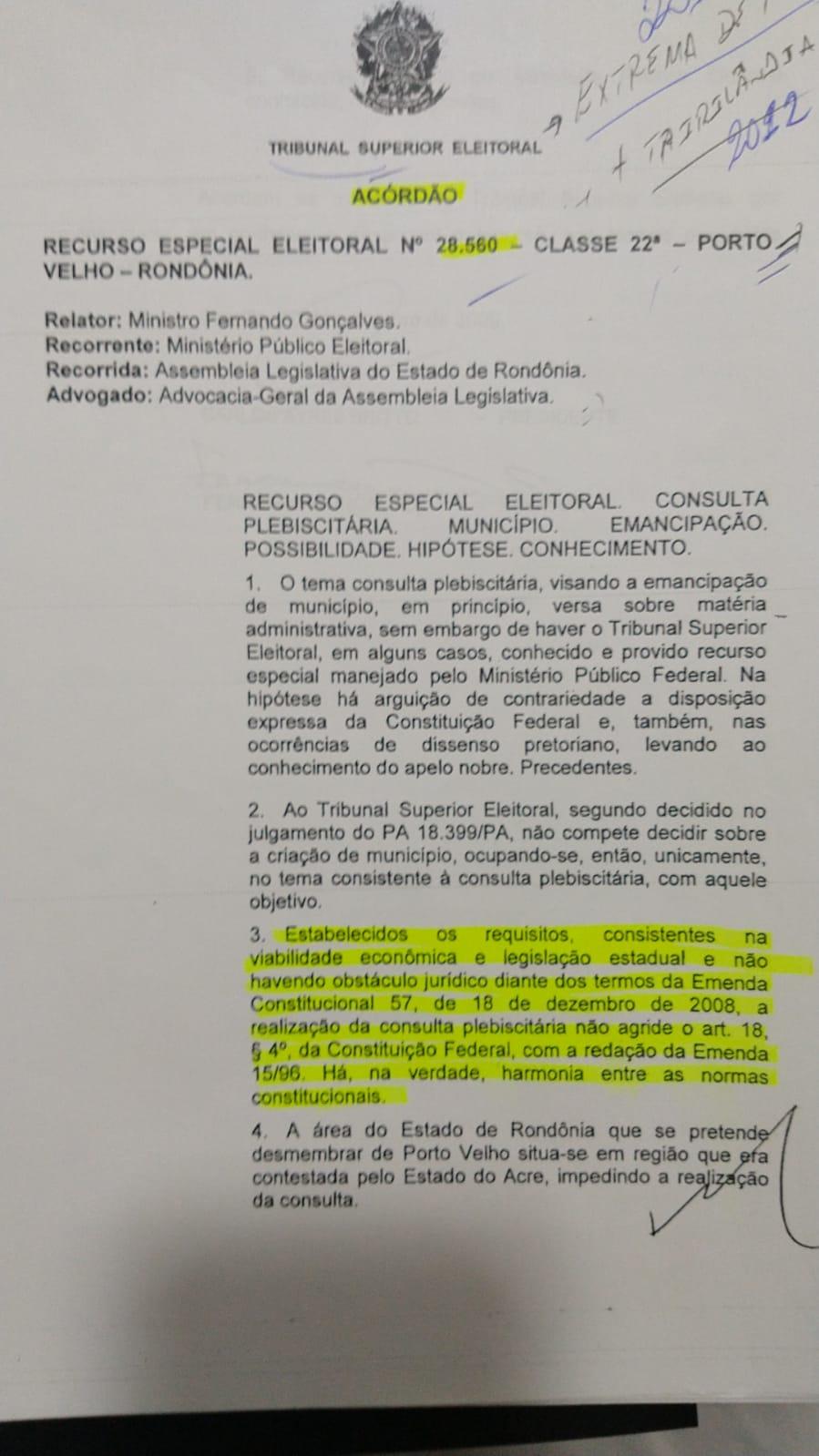 Jurisprud&ecirc;ncia que ampara o plebiscito (Conselho Gestor)