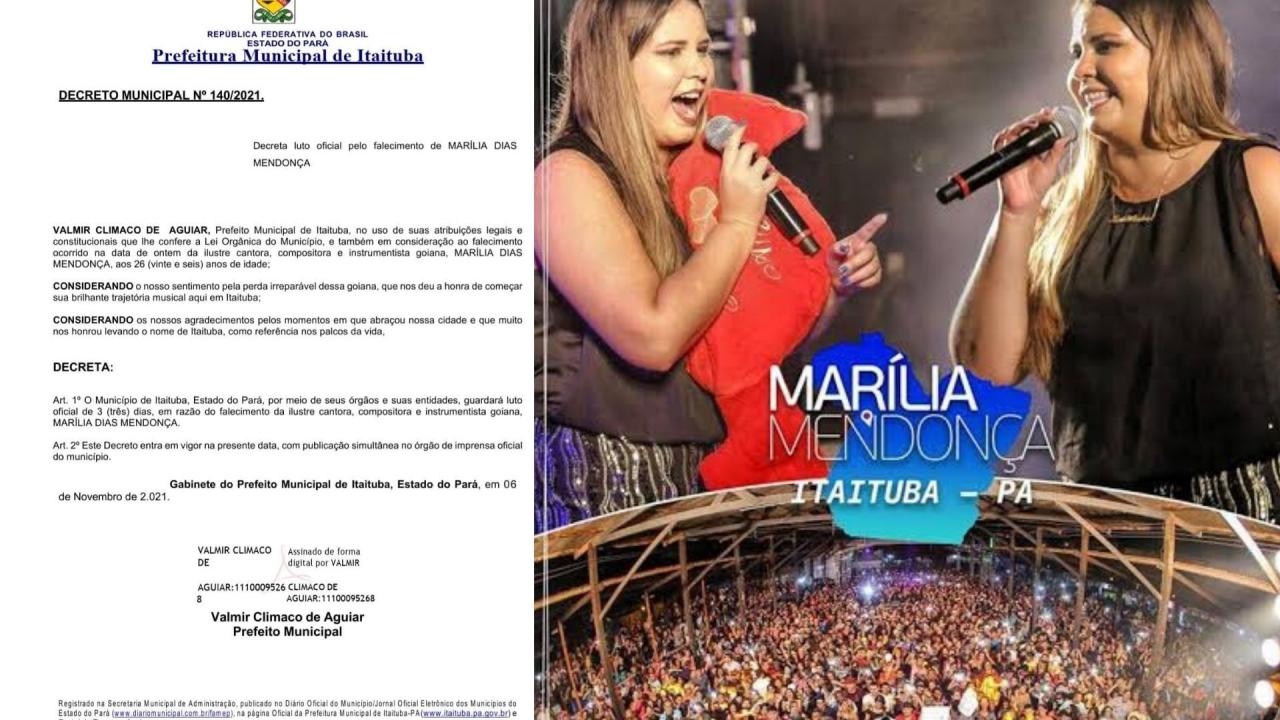 Marília Mendonça: Itaituba, no Pará, decreta luto oficial pela morte da cantora