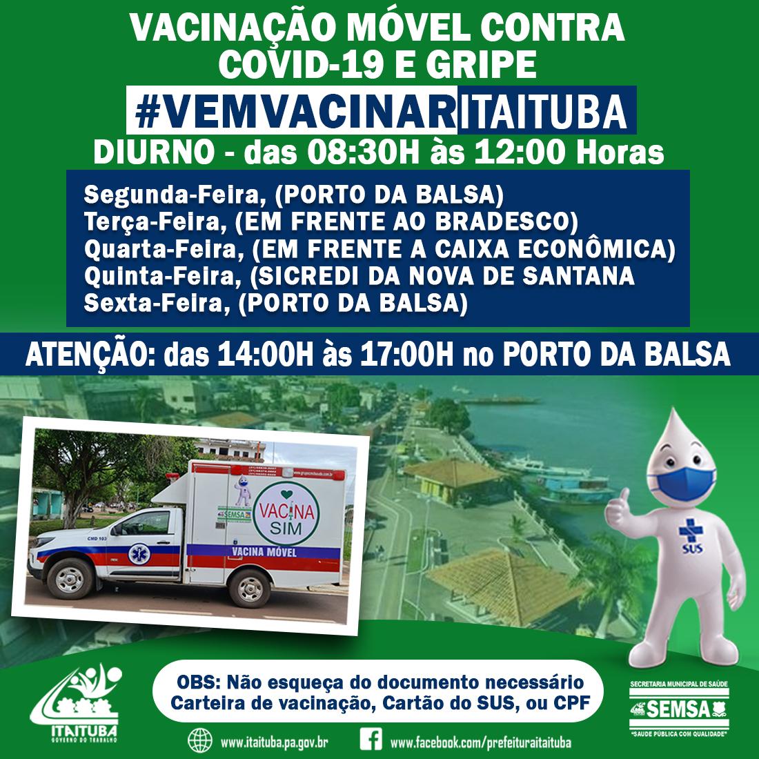POSTO MÓVEL AGORA COM LOCAIS PERMANENTES PARA VACINAÇÃO CONTRA COVID-19 E GRIPE 