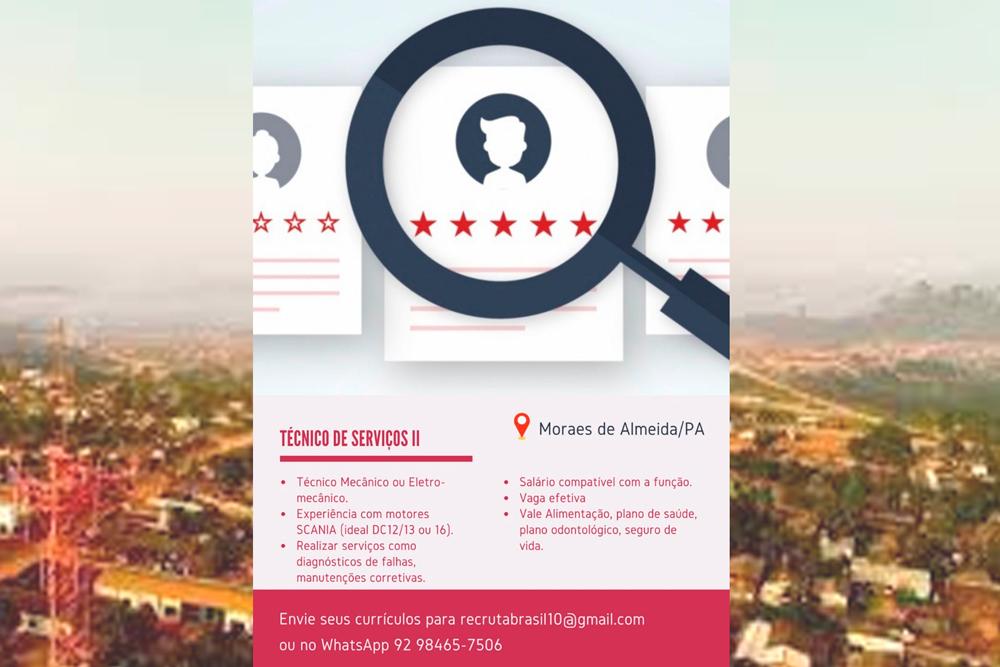 VAGA DE EMPREGO - Moraes Almeida, Itaituba Pará