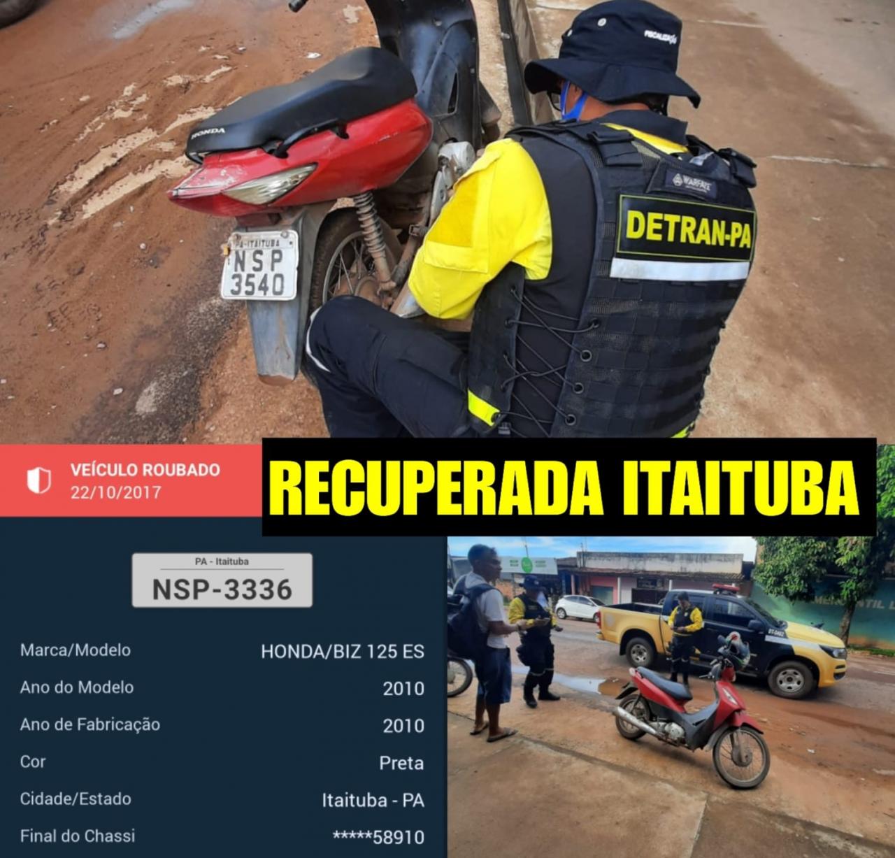 Detran-Pa recupera mais um veículo com registro de furto/roubo em Itaituba Pará