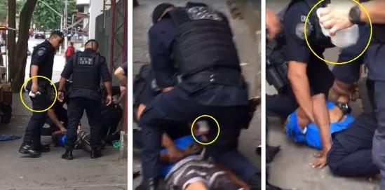 Vídeo: guarda põe joelho no pescoço de homem negro e forja flagrante de tráfico de drogas