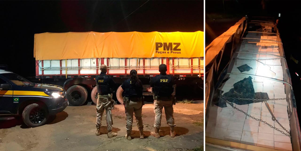 PRF apreende caminhão transportando carga de tijolos sem nota fiscal na BR-163 em Santarém Pará