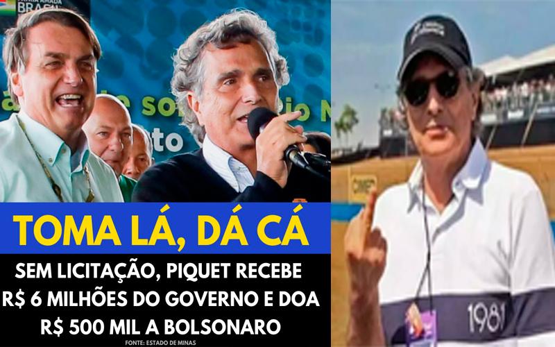Sem licitação, Nelson Piquet recebe 6 milhões do governo e doa 500 mil a Bolsonaro