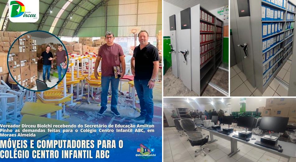 Vereador Dirceu Biolchi recebe do Secretário de Educação novos equipamentos e mobilhas para escola do Distrito Moraes almeida