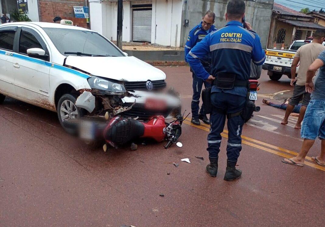 Mais um acidente e registrado entre motocicleta e táxi em Itaituba no Pará
