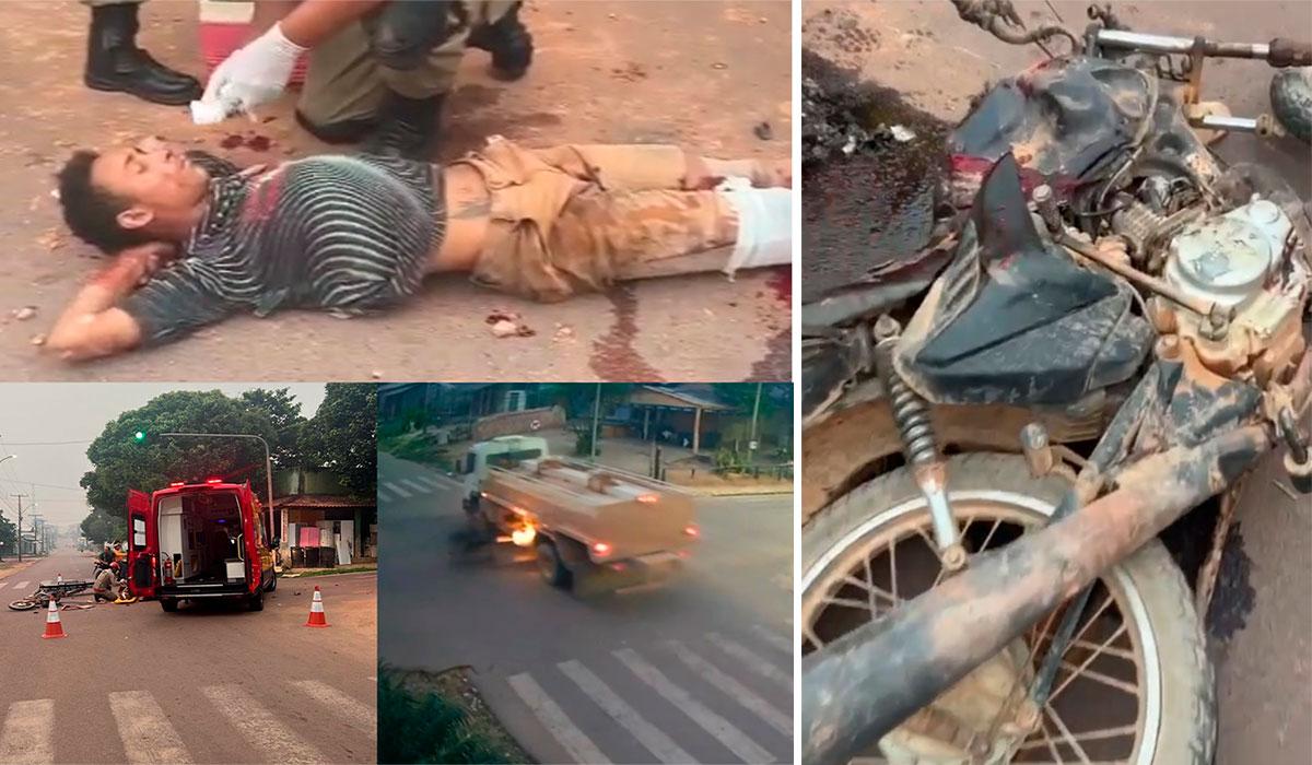 Vídeo/Imprudência: Motoqueiro na contramão bate em caminhão tanque em Itaituba, PA