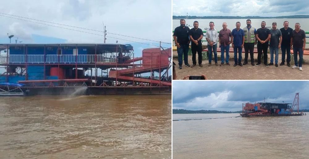 Prefeito Valmir Climaco e autoridades visitam serviço de dragagem no canal do Rio Tapajós