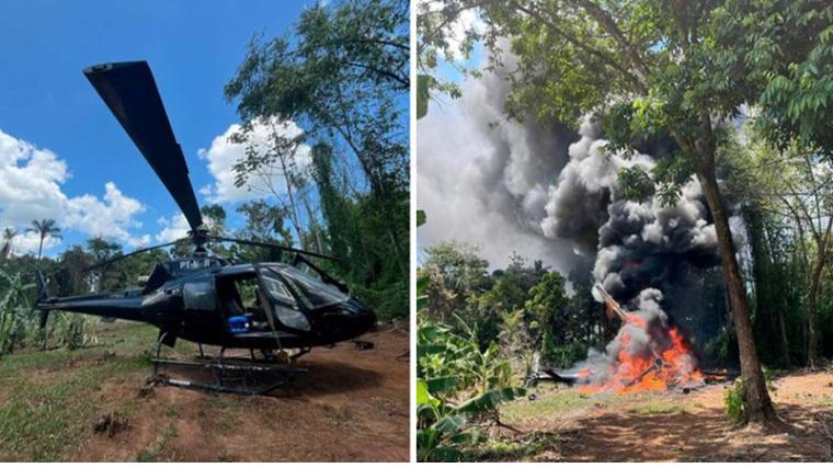 FAB identifica e intercepta helicóptero Esquilo com matrícula adulterada e 500kg de ouro negro, e destrói aeronave com uso de explosivos