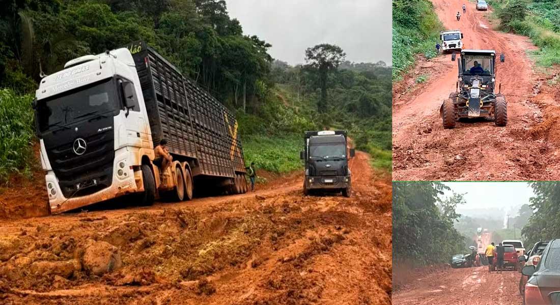 Transamazônica (BR-230) está intrafegável e lamaçal deixa motoristas em risco na rodovia