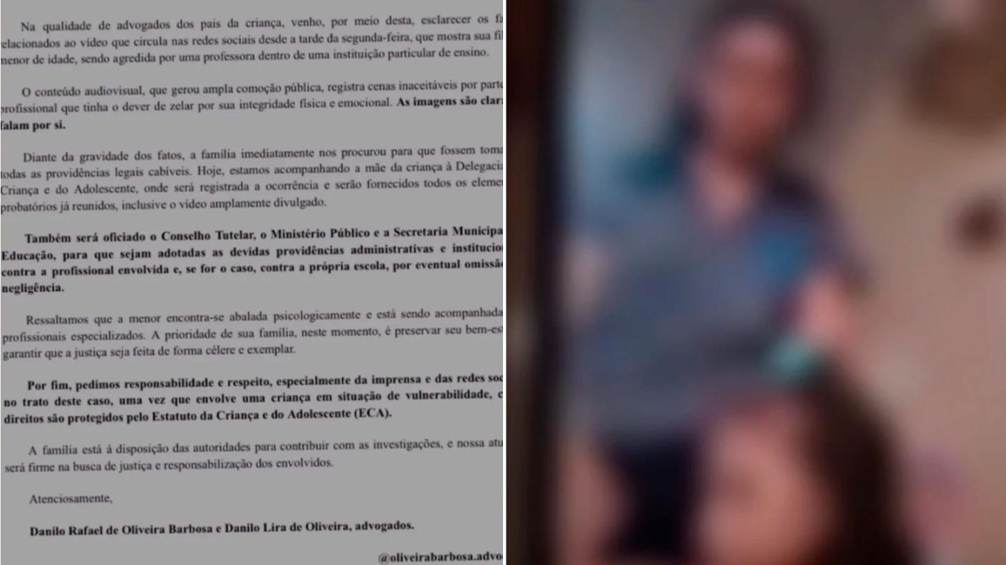 Família toma medidas legais após divulgação de vídeo nas redes sociais de criança sendo agredida