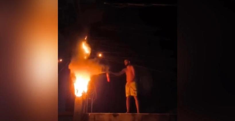 Morador evita com extintor, que incêndio se alastre em mair proporção no Município de Itaituba