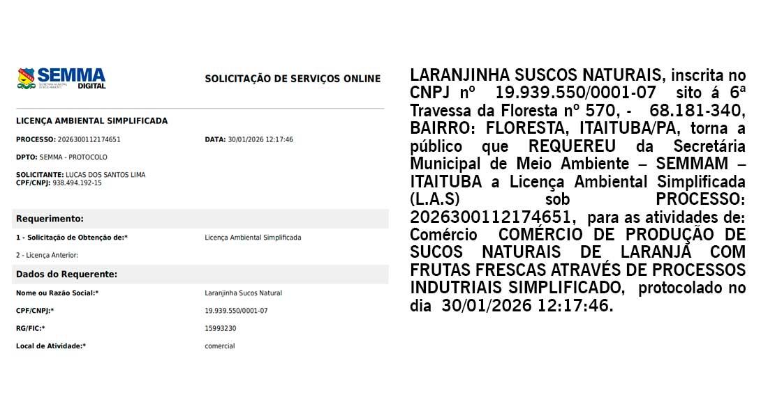 Requerimento de Licença Ambiental Simplificada (L.A.S)