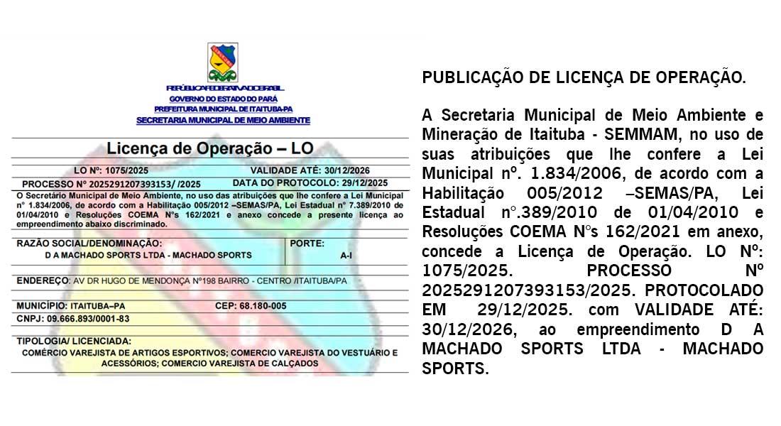 PUBLICAÇÃO DE LICENÇA DE OPERAÇÃO LO Nº: 1075/2025