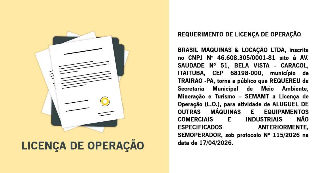 Publicação de Licença de Operação de Brasil Maquinas & Locação Ltda