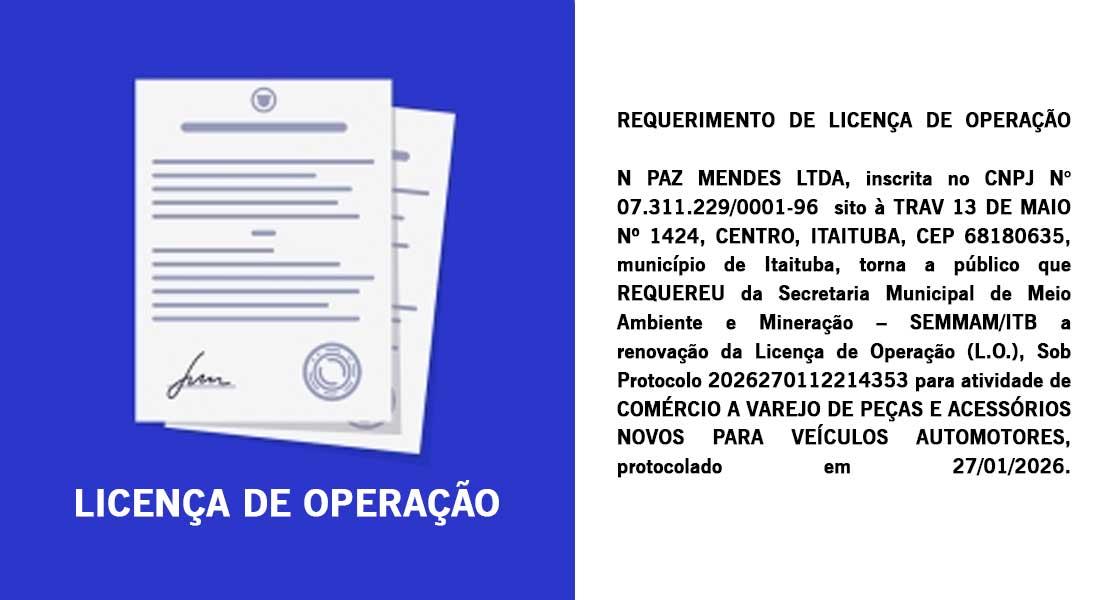 REQUERIMENTO DE LICENÇA DE OPERAÇÃO N PAZ MENDES LTDA
