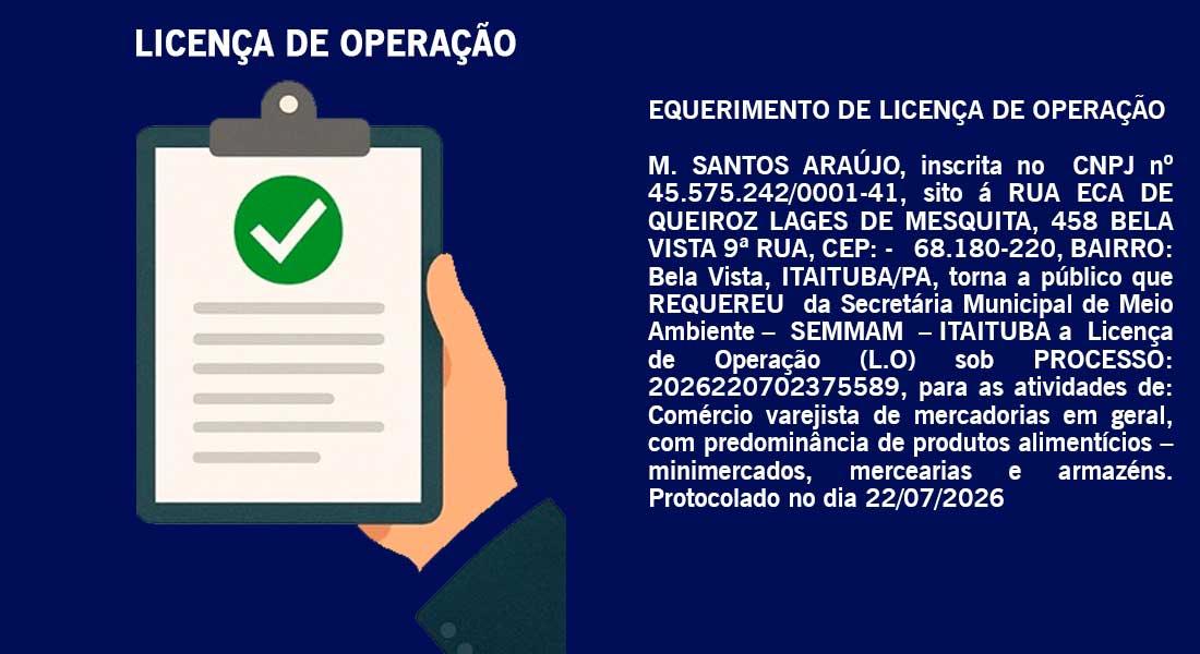 Requerimento de Licença de Operação de M. Santos Araujo