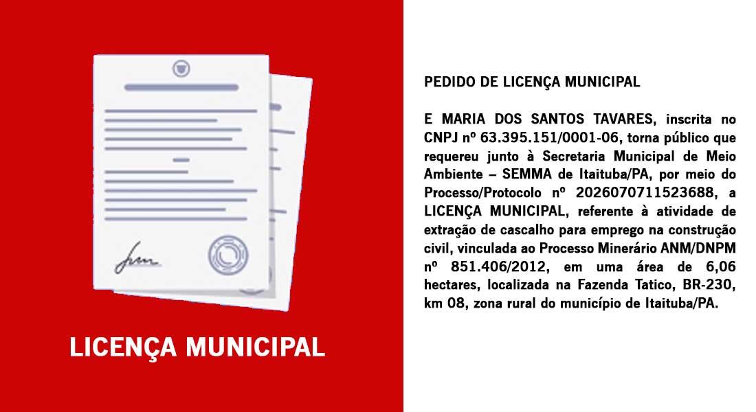 Protocolo de Licença Municipal de E MARIA DOS SANTOS TAVARES