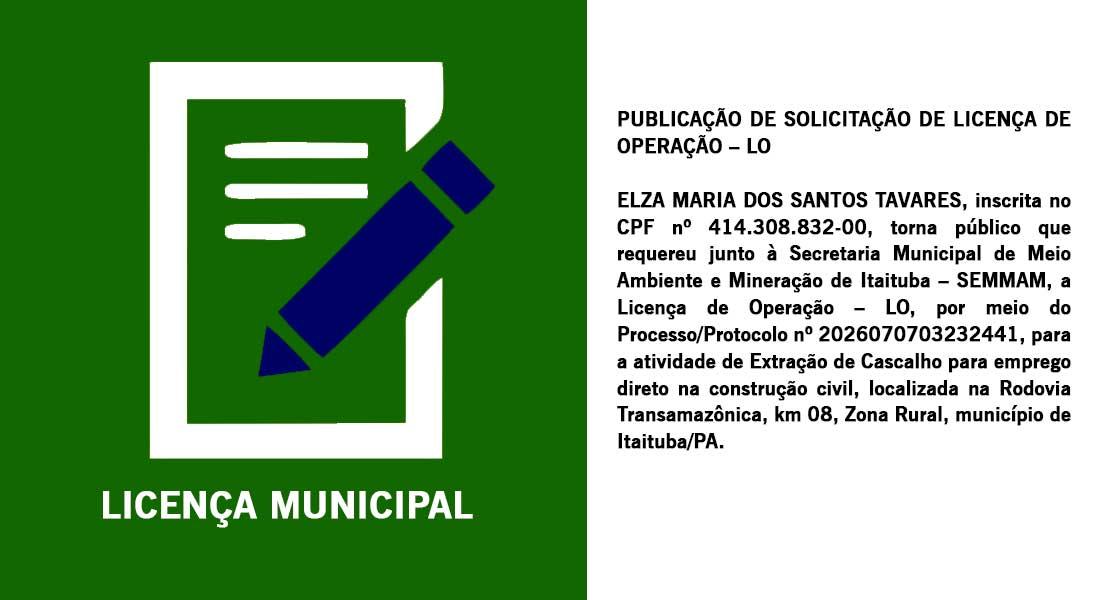 Publicação de solicitação de Requerimento de Licença de Operação LO