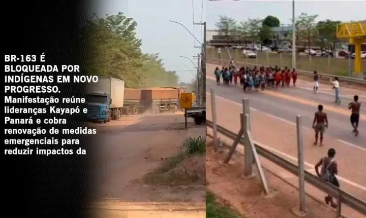 BR-163 É BLOQUEADA POR INDÍGENAS EM NOVO PROGRESSO NO PARÁ